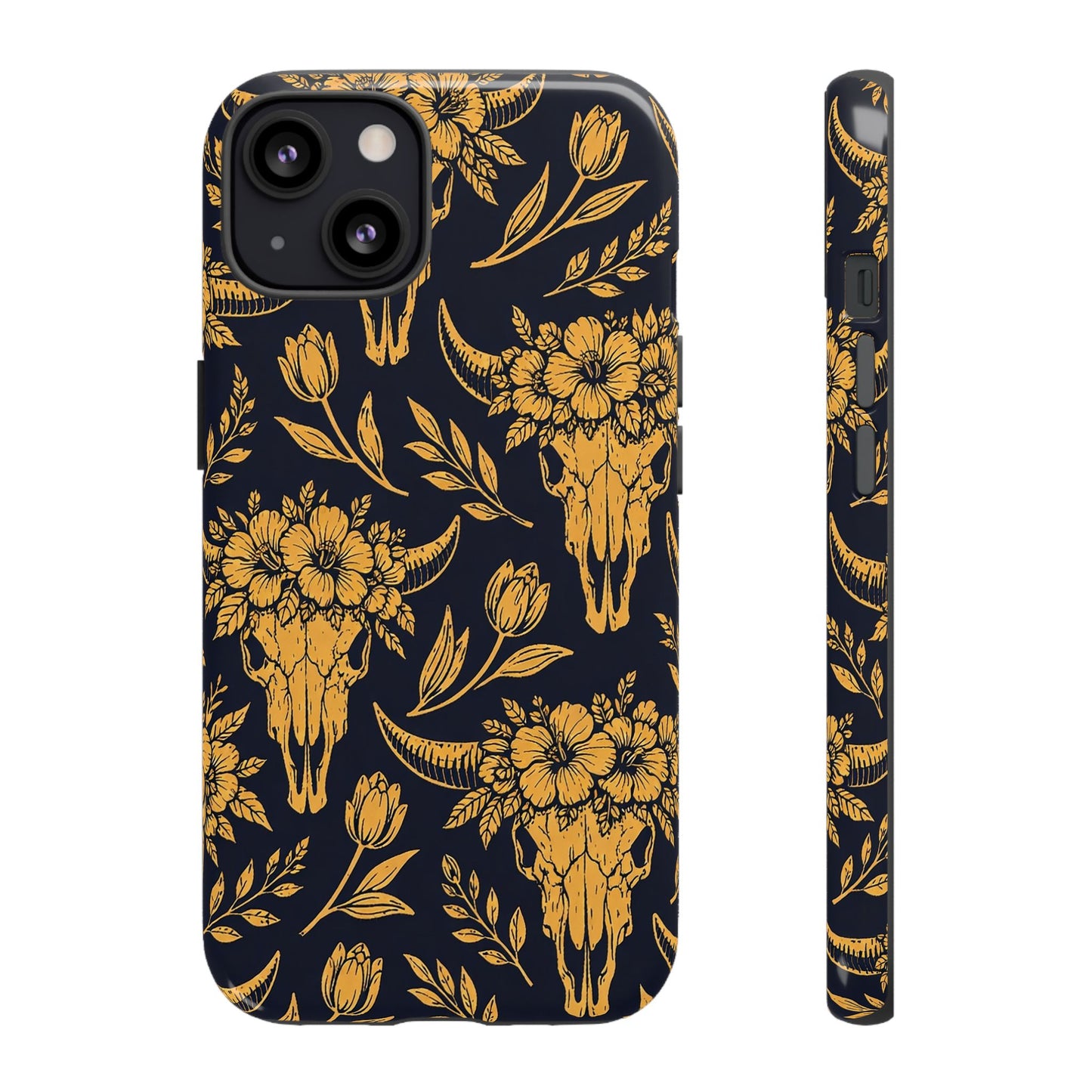 Navy Gold Floral Skulls Tough Case
