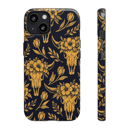 Navy Gold Floral Skulls Tough Case