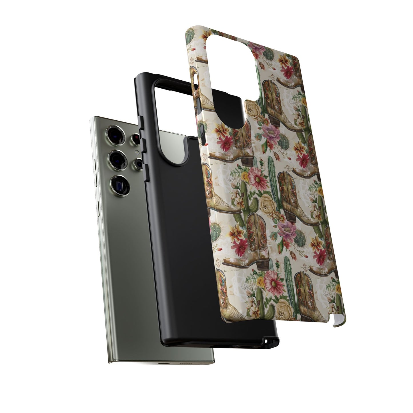 Pink Flowers and Boots Phone Case
