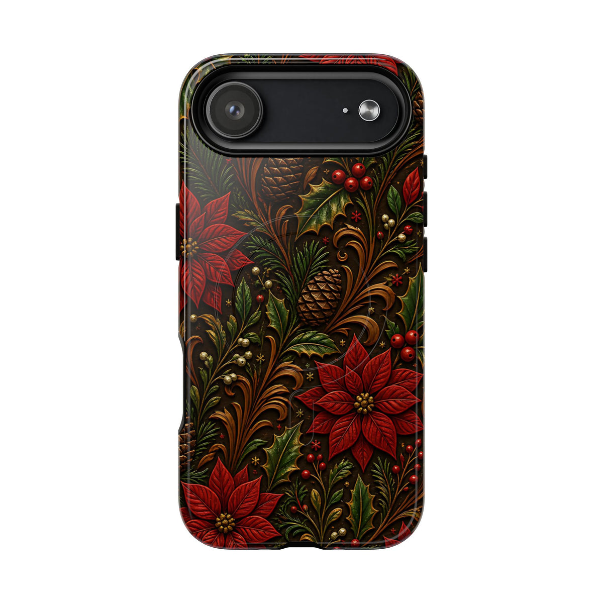 Carved Christmas Holly Magnetic Case