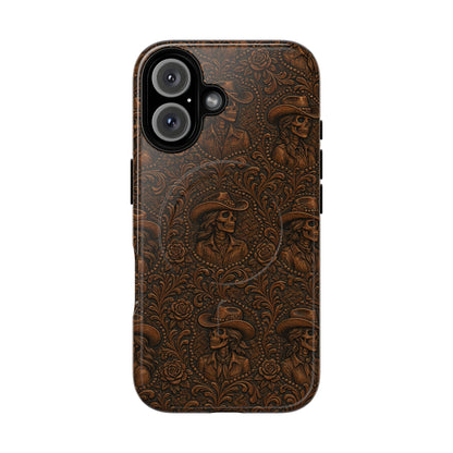 Tooled Skeleton Cowgirl Magnetic Case