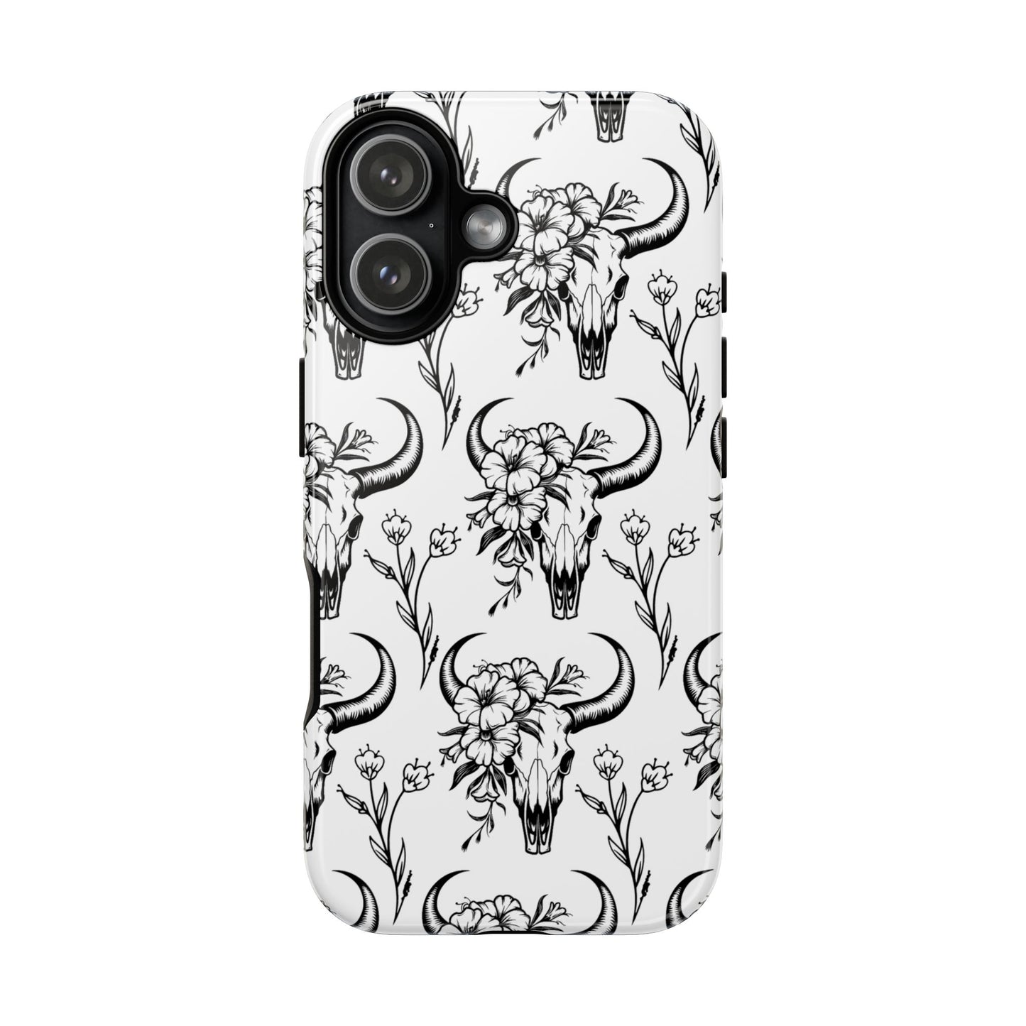 White Floral Skull Tough Phone Case