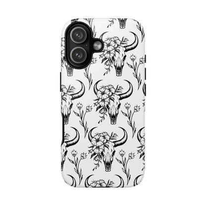 White Floral Skull Tough Phone Case