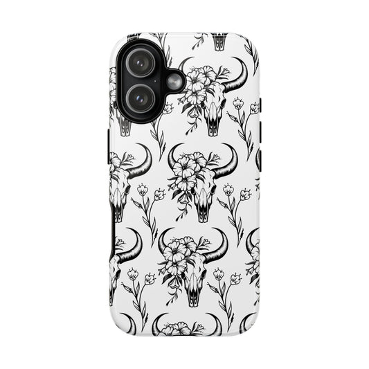 White Floral Skull Tough Phone Case