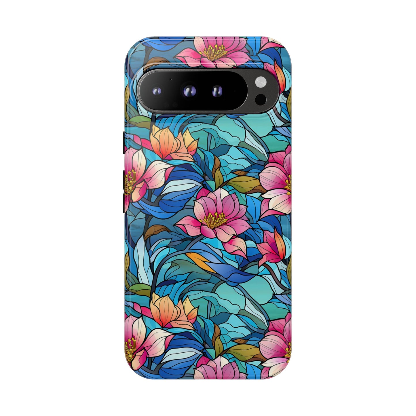 Stained Glass Pink Flowers Tough Phone Case