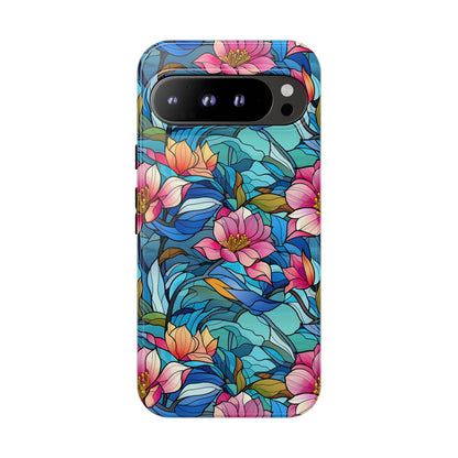 Stained Glass Pink Flowers Tough Phone Case