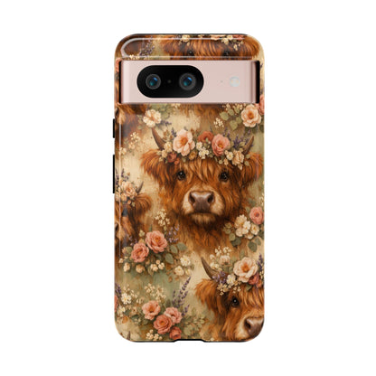 Floral Highland Cow Tough Case