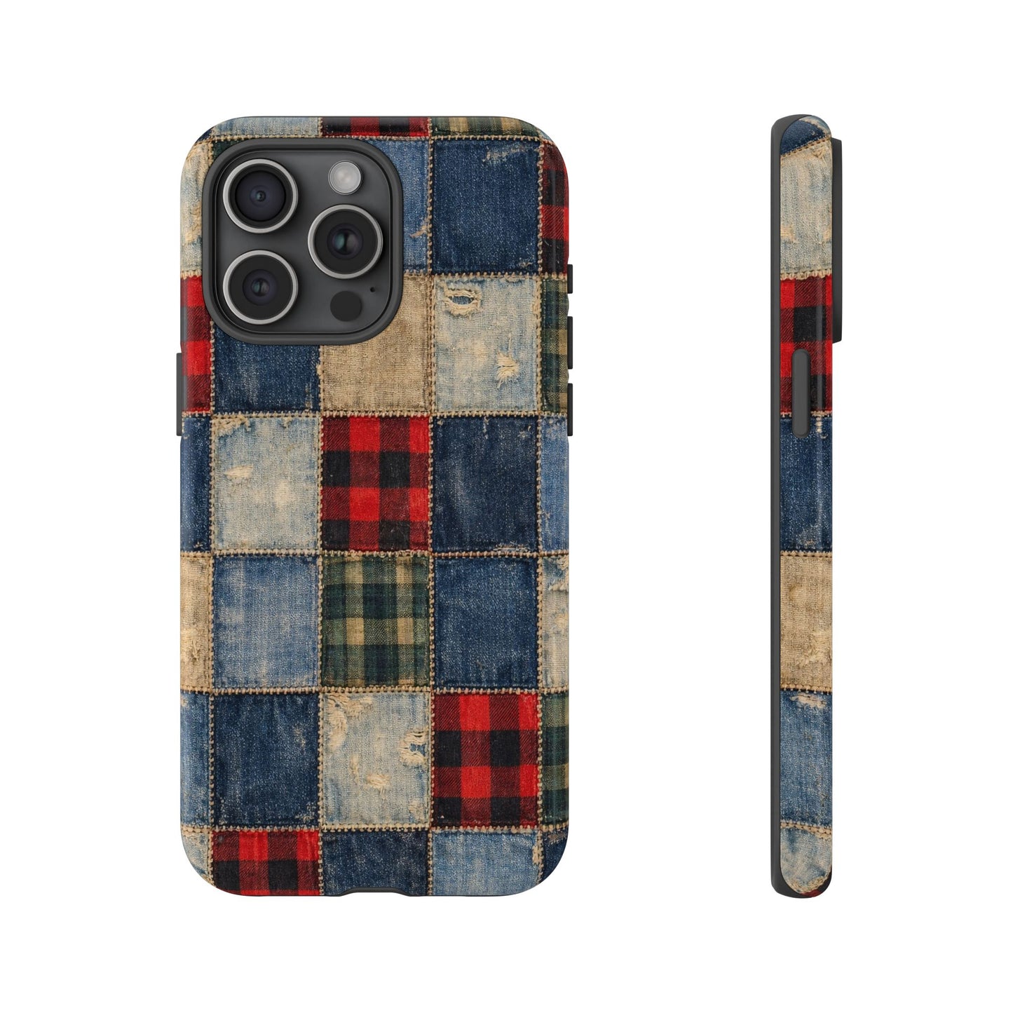Denim Plaid Patchwork Tough Case