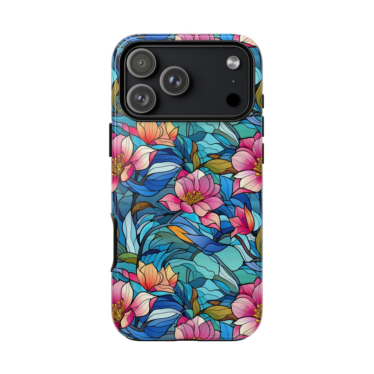 Stained Glass Pink Flowers Tough Phone Case