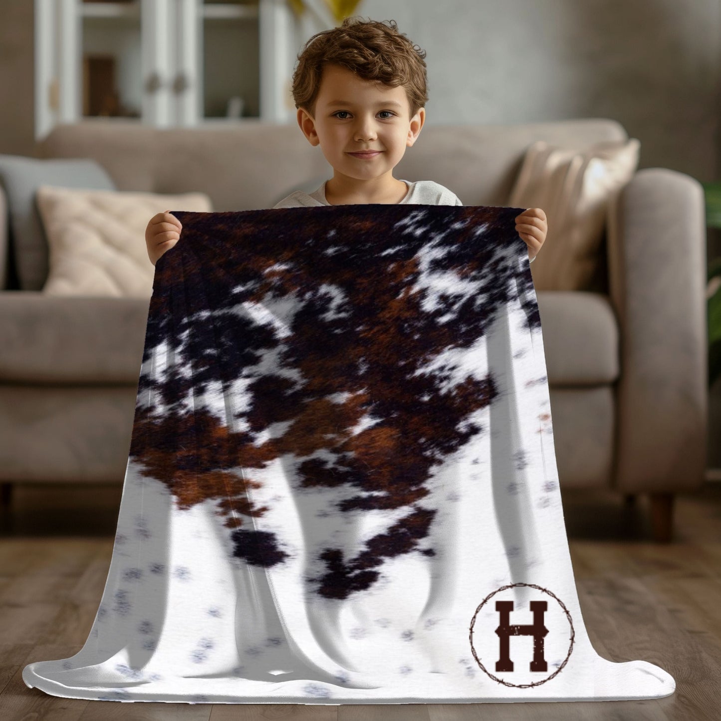 Cowhide Print Monogram Blanket