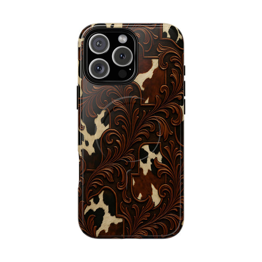 Faux Tooled Cowhide Magnetic Case