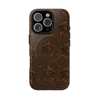 Tooled Skeleton Cowgirl Magnetic Case
