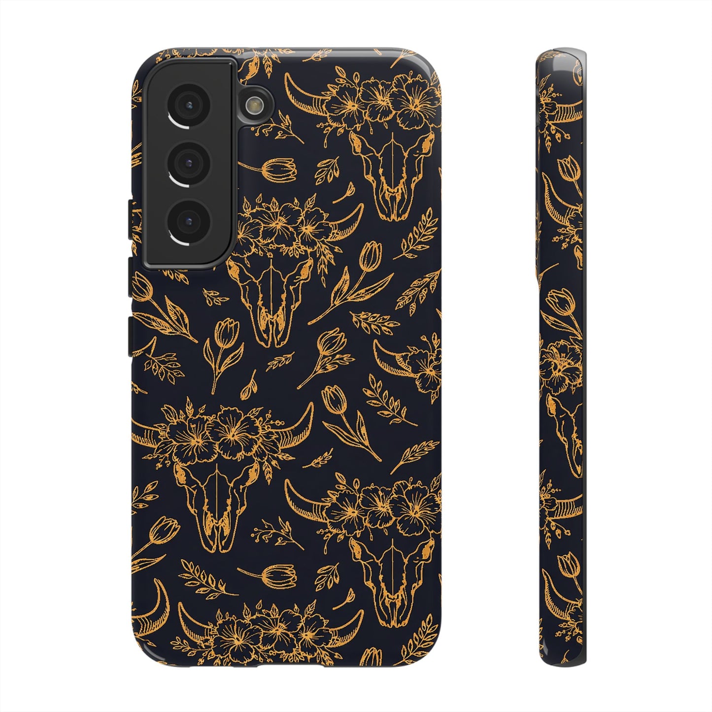Gold Line Floral Skulls Tough Case