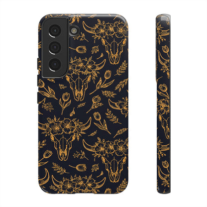 Gold Line Floral Skulls Tough Case