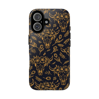 Gold Line Floral Skulls Tough Case