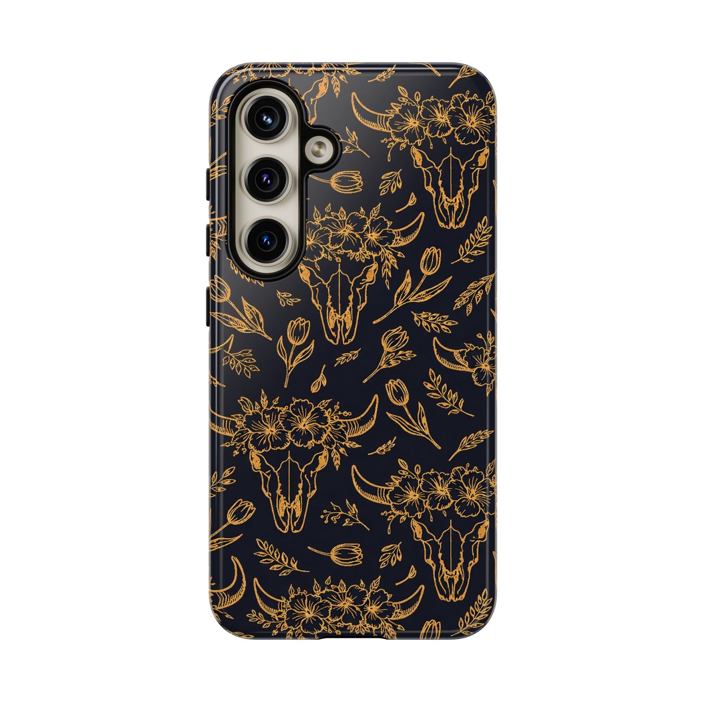Gold Line Floral Skulls Tough Case