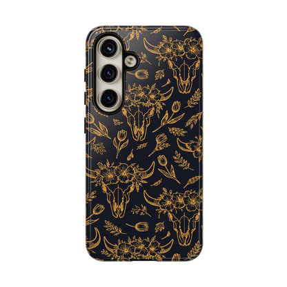 Gold Line Floral Skulls Tough Case