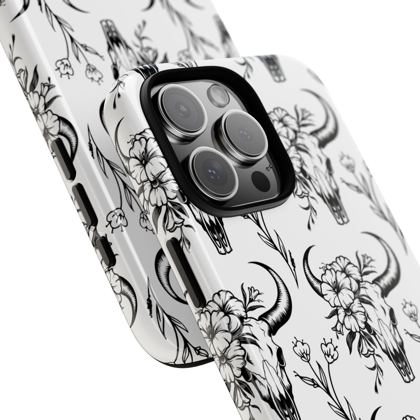 White Floral Skull Tough Phone Case