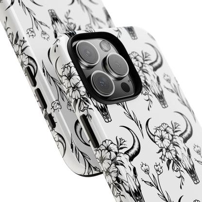 White Floral Skull Tough Phone Case