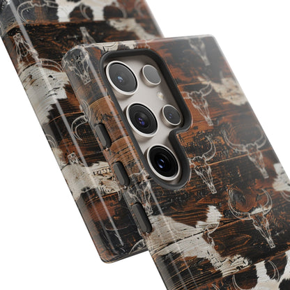 Wooden Cowhide Bull Skull Phone Case