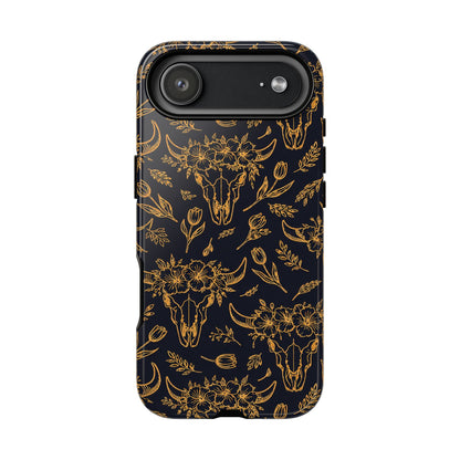 Gold Line Floral Skulls Tough Case