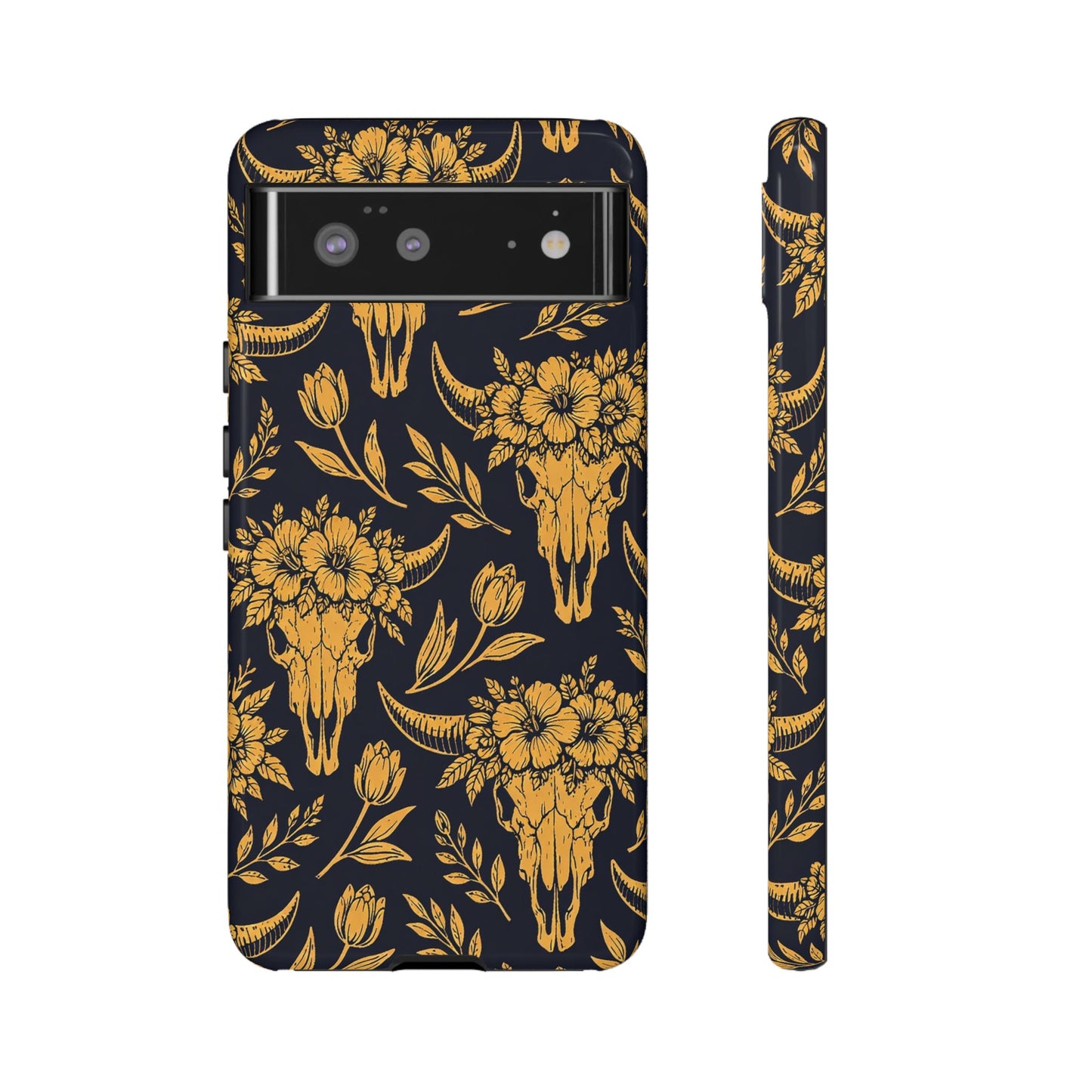 Navy Gold Floral Skulls Tough Case