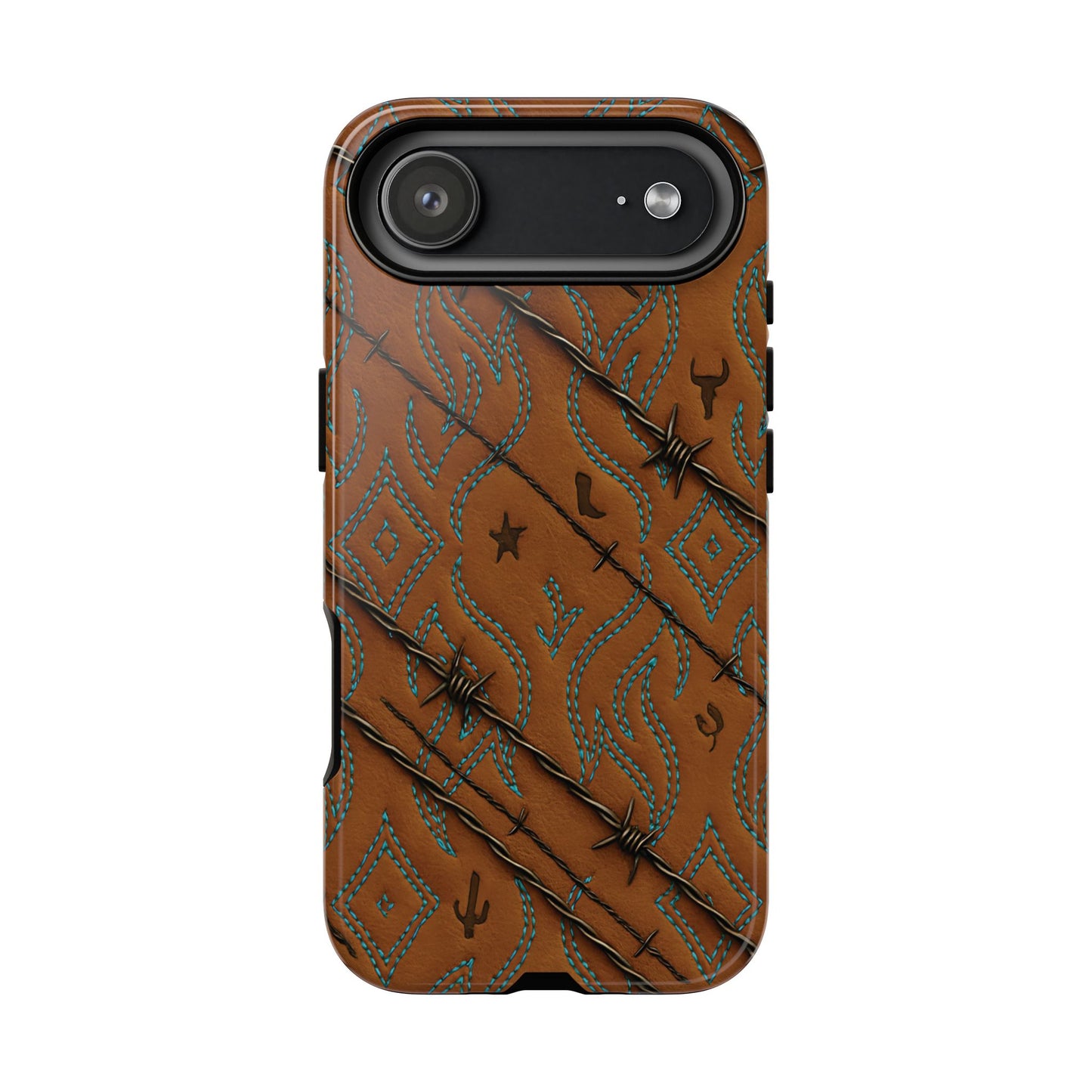 Tan + Turquoise Barbed Wire Tough Phone Case