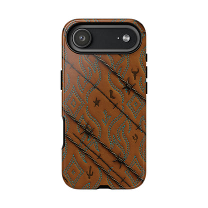 Tan + Turquoise Barbed Wire Tough Phone Case