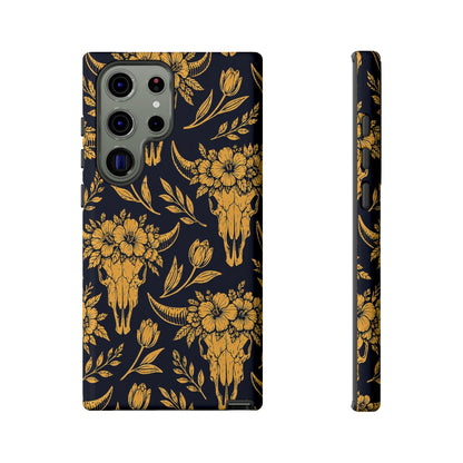 Navy Gold Floral Skulls Tough Case