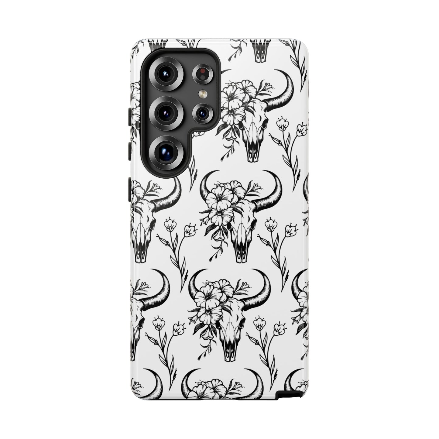White Floral Skull Tough Phone Case