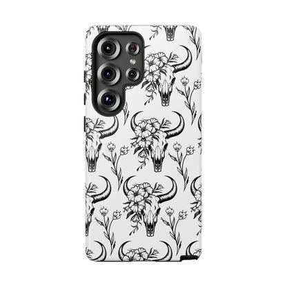 White Floral Skull Tough Phone Case