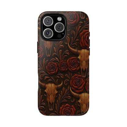 Bull Skull Cowgirl Rose Tough Phone Case