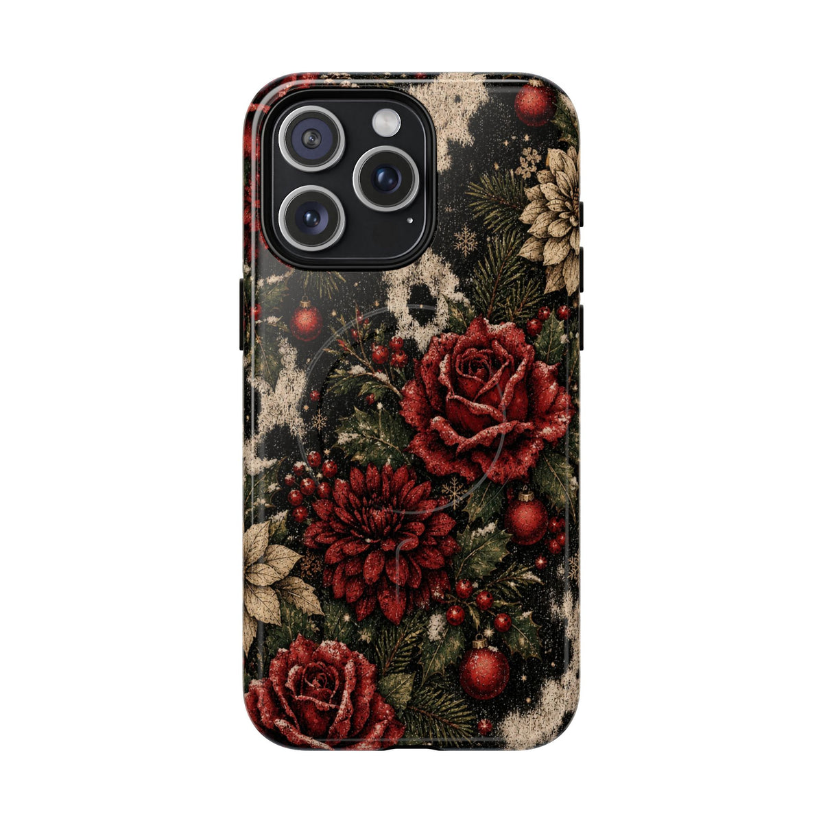 Cowhide Christmas Roses Magnetic Case