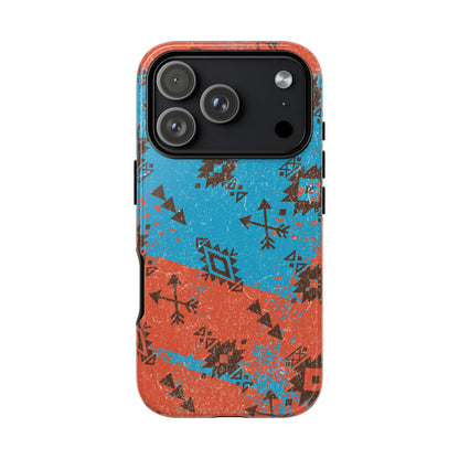 Orange Blue Aztec Grunge Tough Phone Case