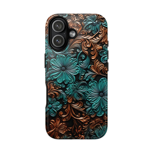 Faux Tooled Floral Tough Phone Case
