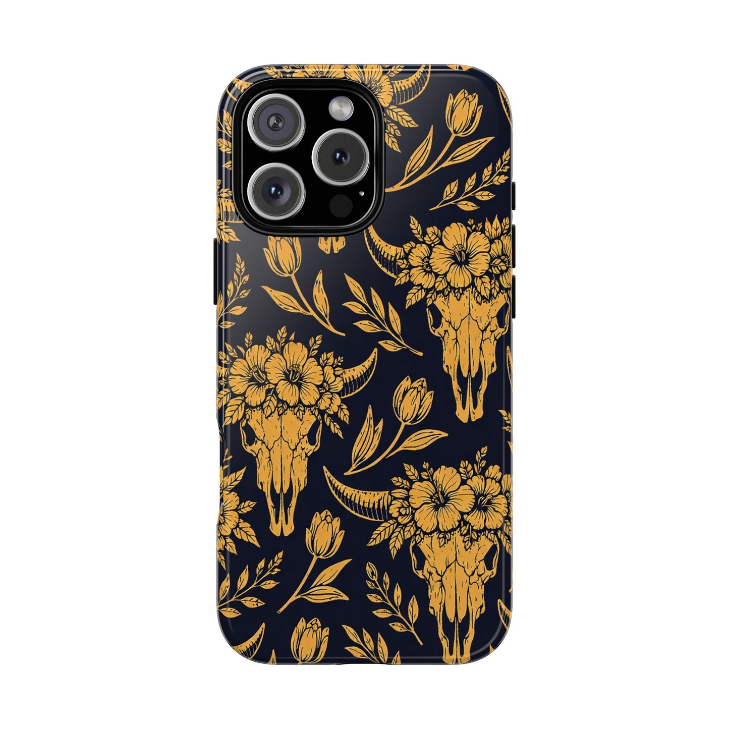 Navy Gold Floral Skulls Tough Case