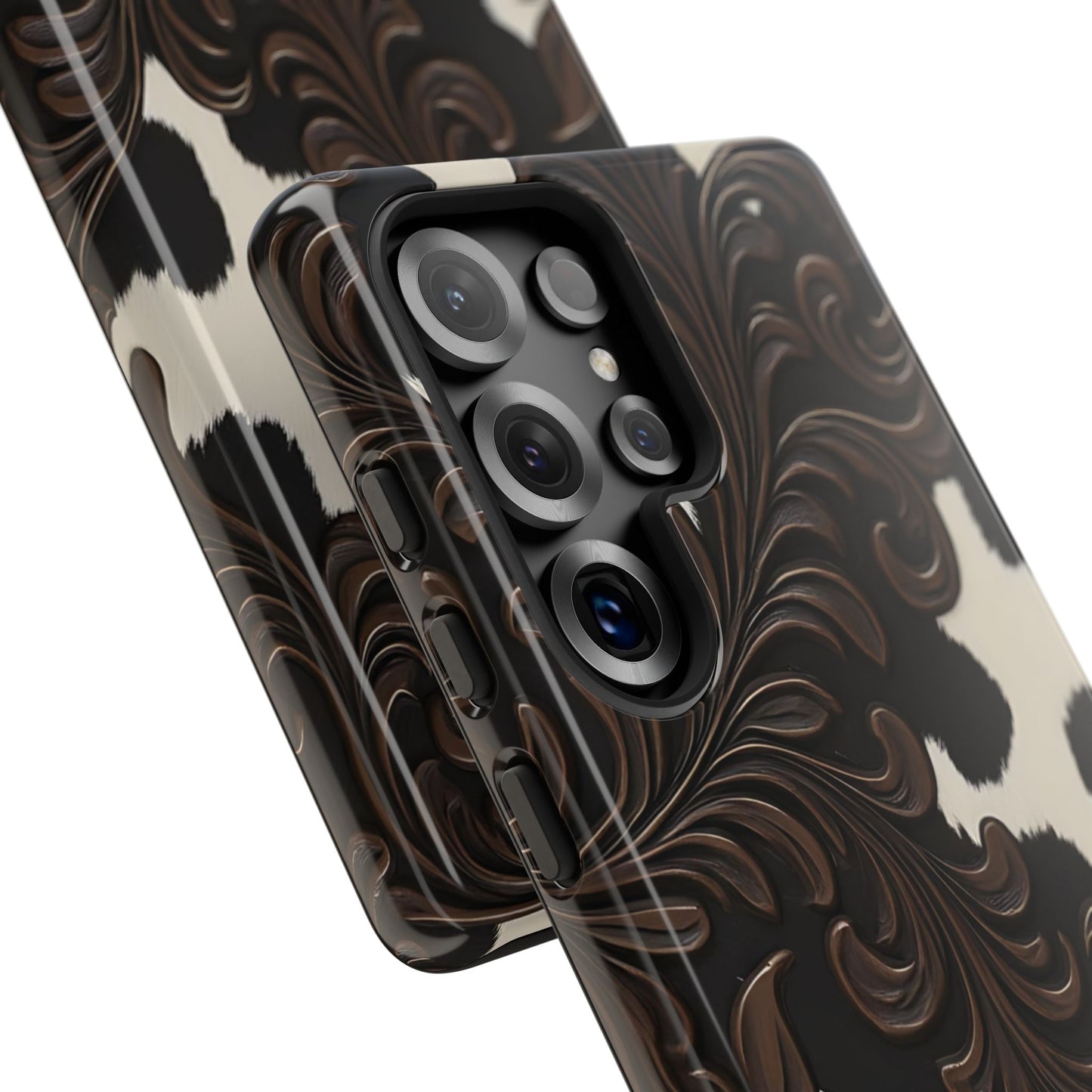 Faux Tooled Black Cowhide Tough Phone Case