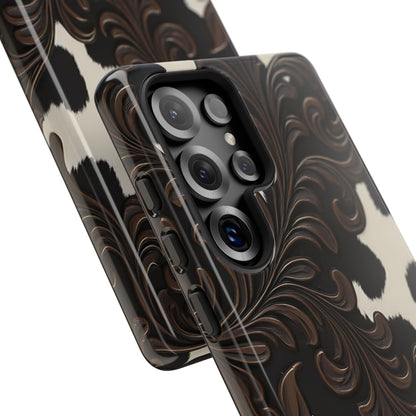 Faux Tooled Black Cowhide Tough Phone Case