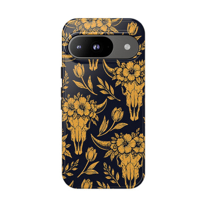 Navy Gold Floral Skulls Tough Case