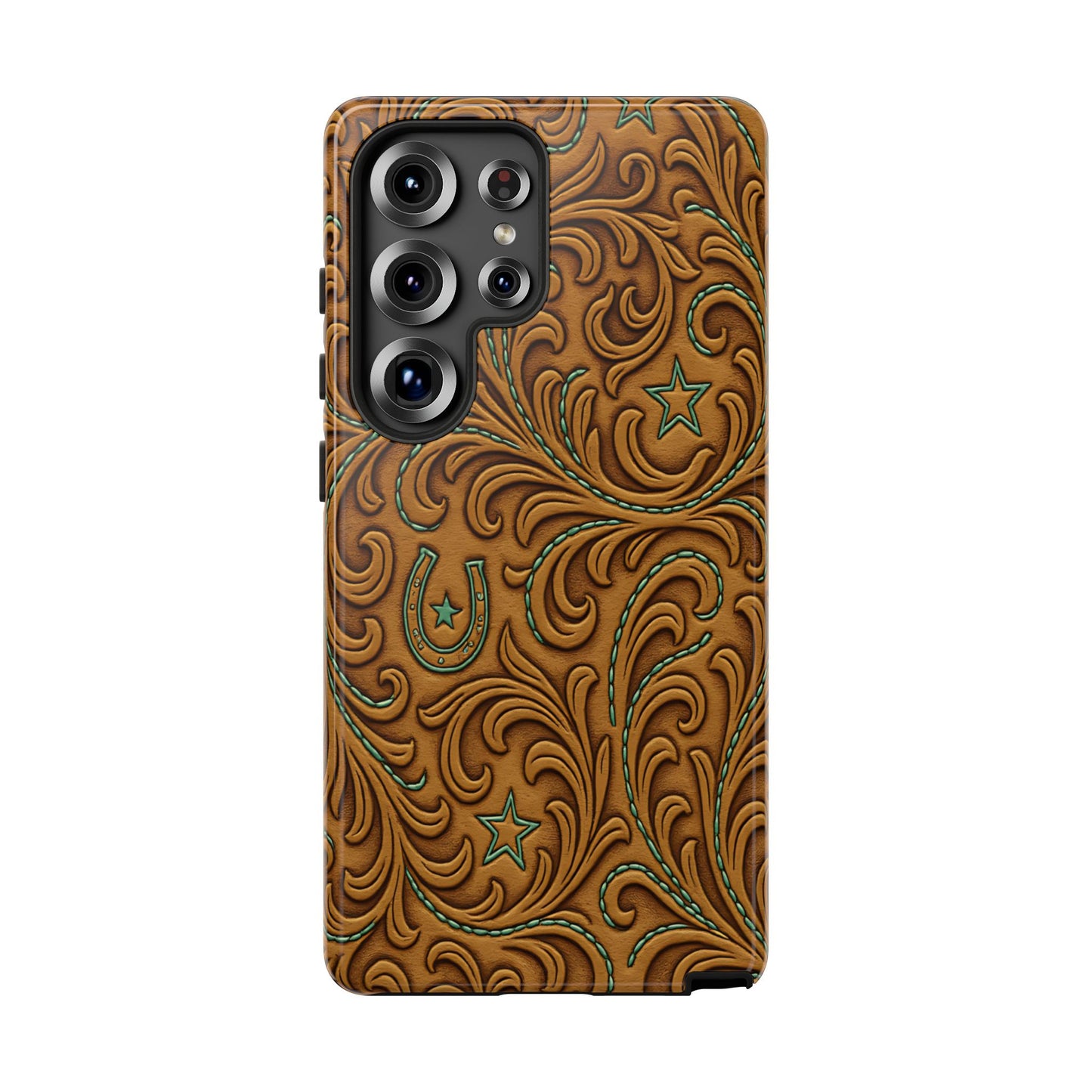 Tan Boot Stitch Horseshoe Scrolls Tough Case