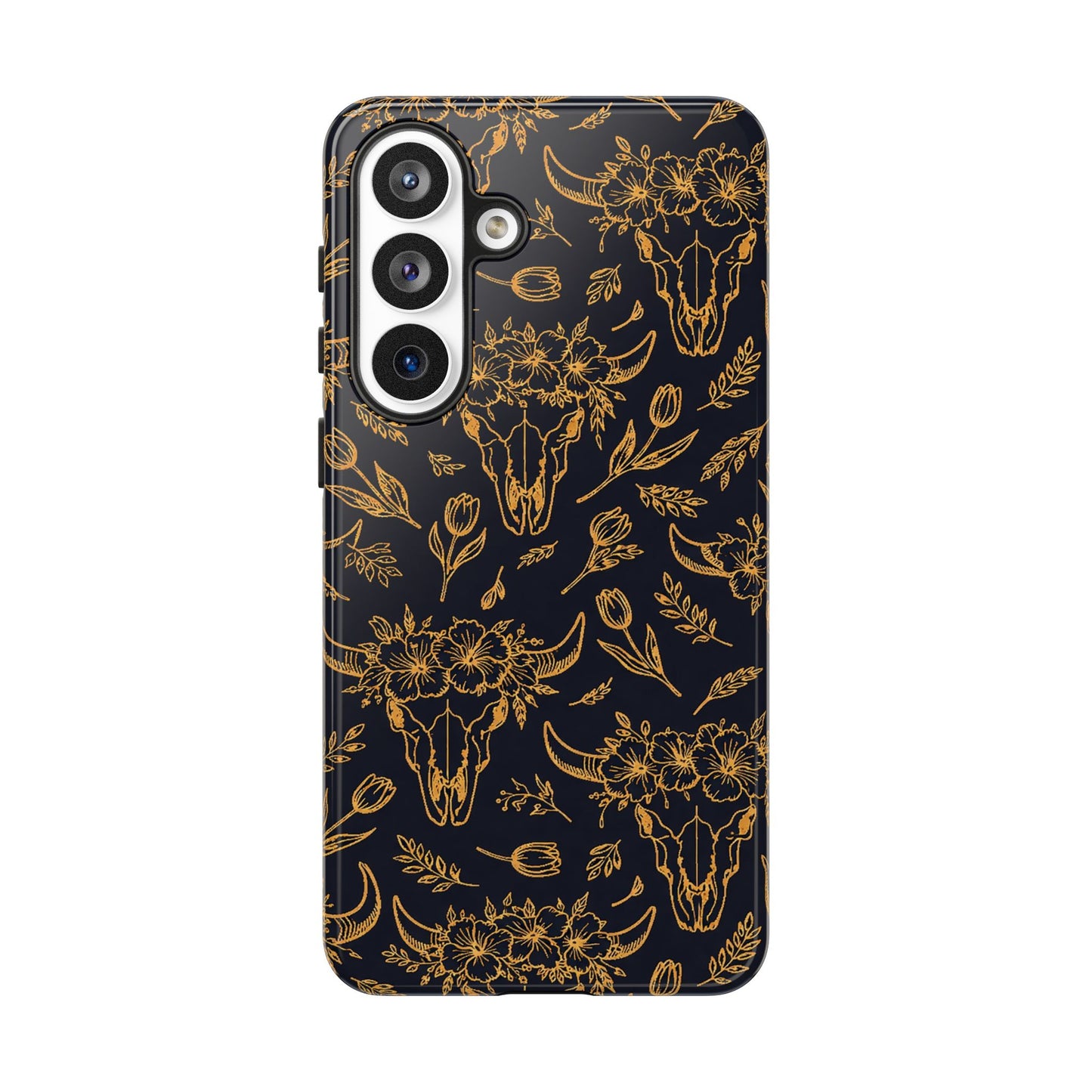 Gold Line Floral Skulls Tough Case