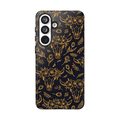 Gold Line Floral Skulls Tough Case