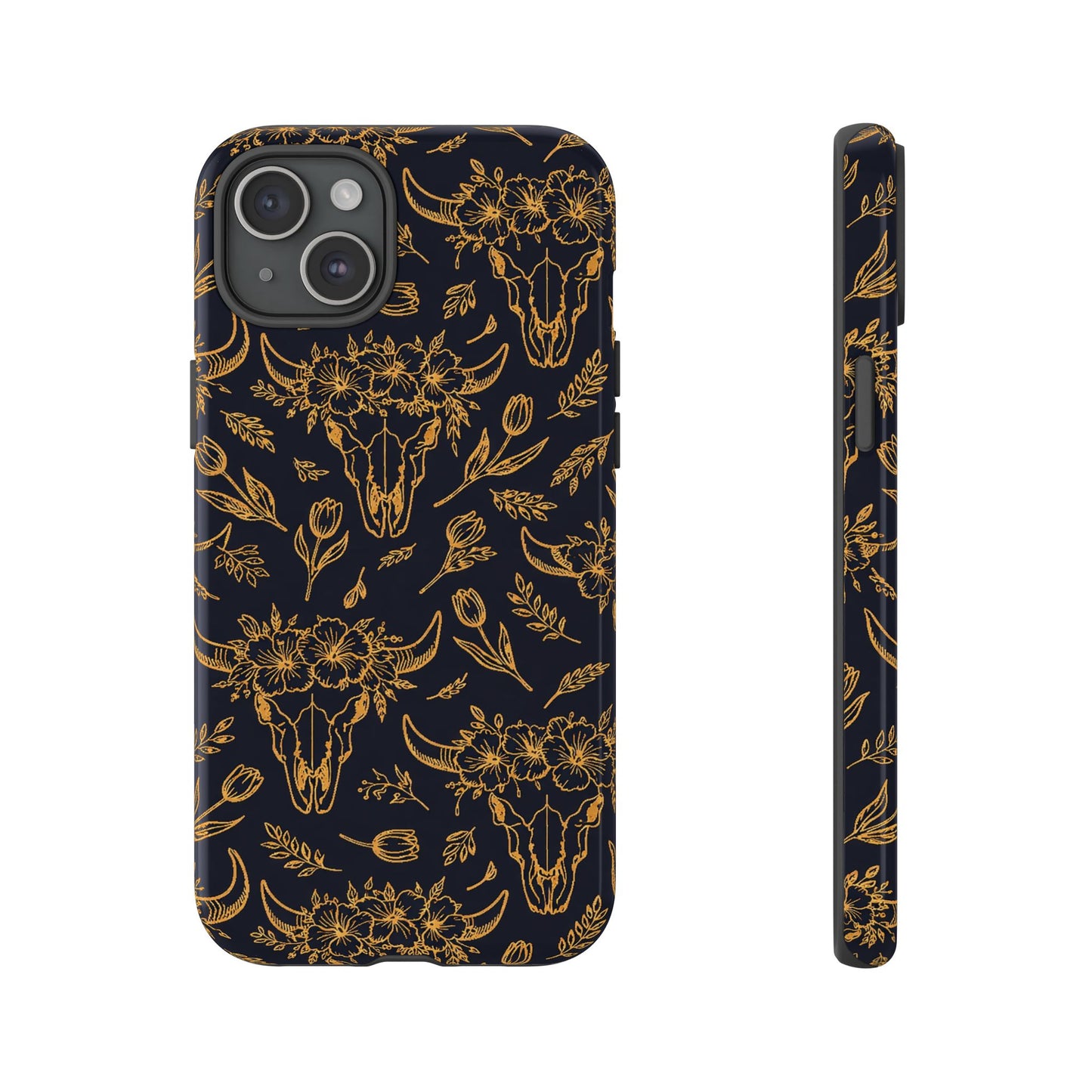Gold Line Floral Skulls Tough Case