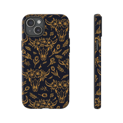 Gold Line Floral Skulls Tough Case