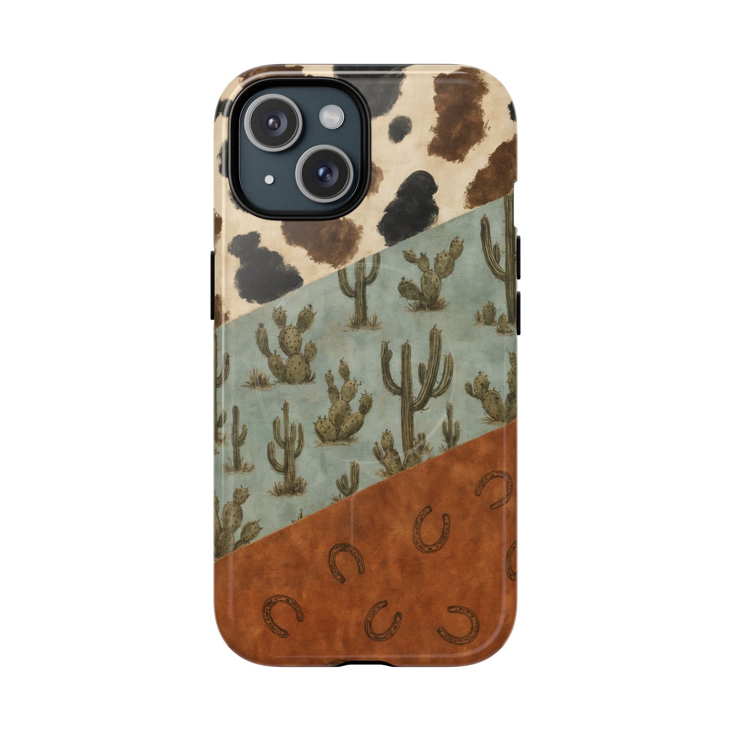 Cowhide Turquoise Cactus Magnetic Case
