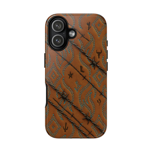 Tan + Turquoise Barbed Wire Tough Phone Case
