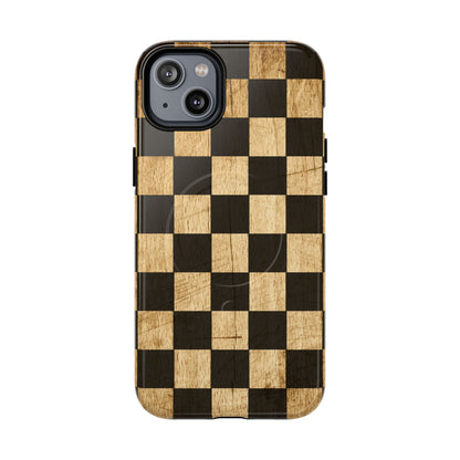 Checkered Rustic Wood Magnetic Case