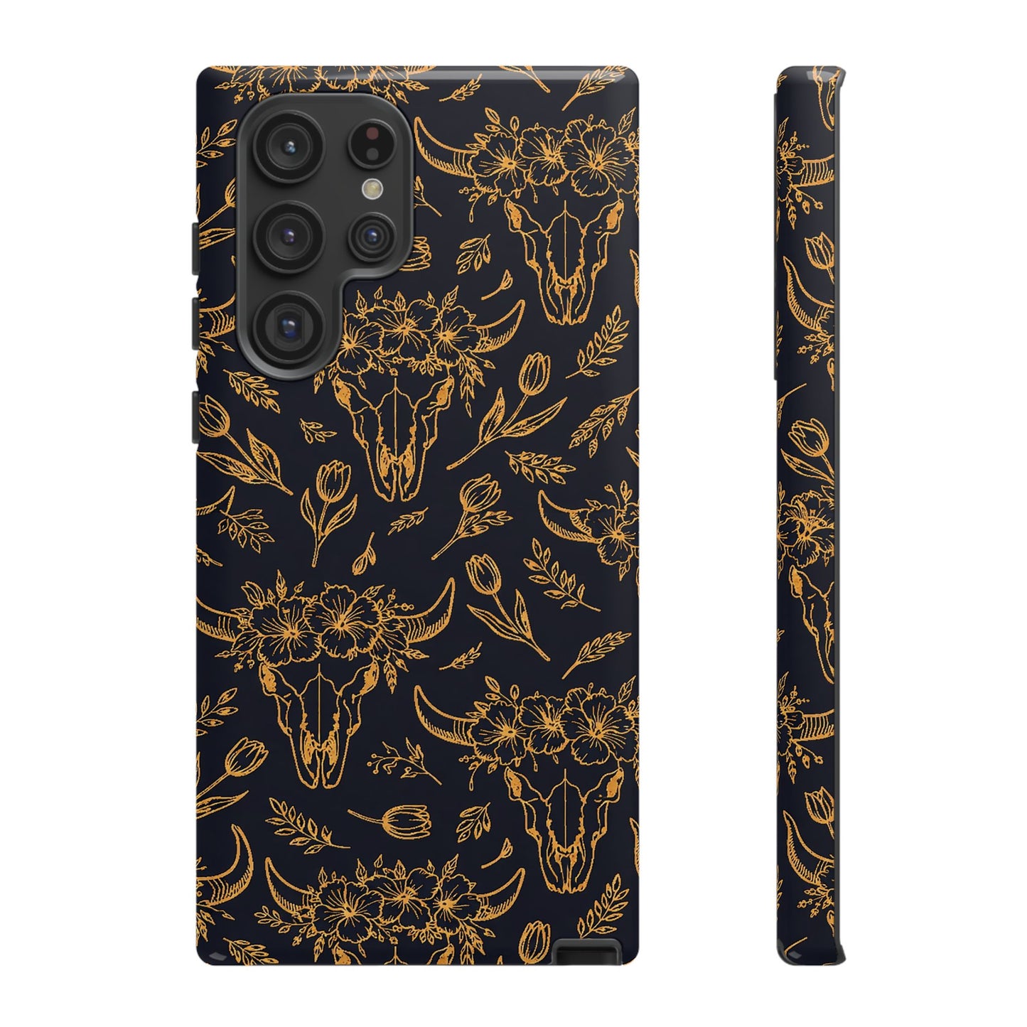 Gold Line Floral Skulls Tough Case