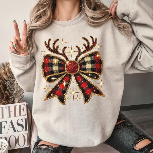 Antler Christmas Bow Sweatshirt