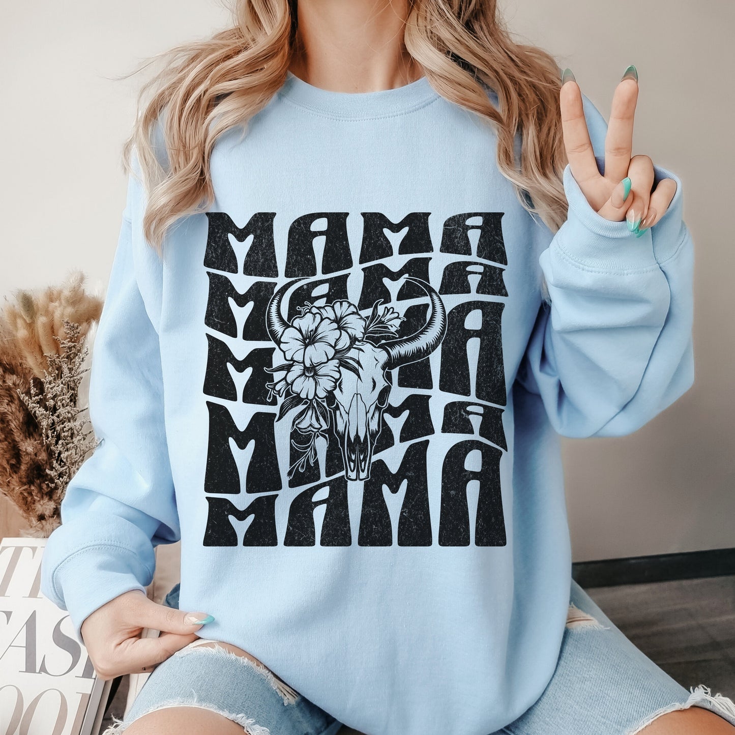 Bull Skull Mama Crew Sweatshirt